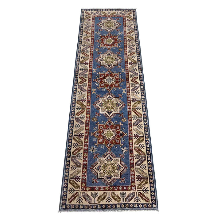 Blue Afghan Kazak Rug 2' 8" x 9' 9" Hand-Knotted | No. AL81162