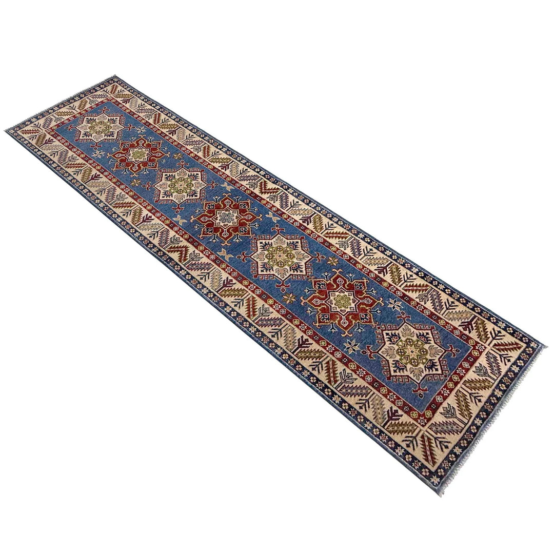 Blue Afghan Kazak Rug 2' 8" x 9' 9" Hand-Knotted | No. AL81162