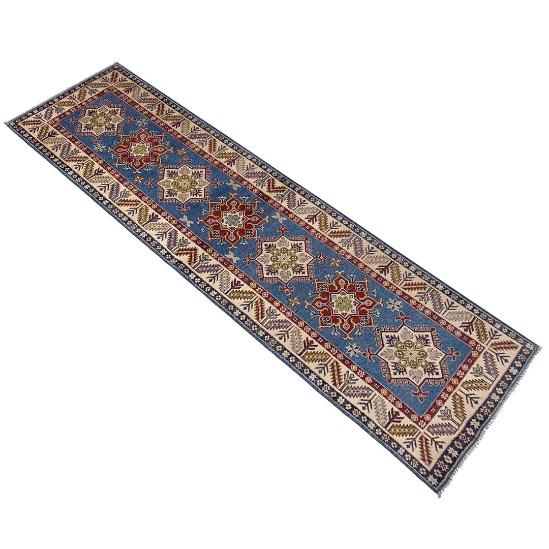 Blue Afghan Kazak Rug 2' 8" x 9' 9" Hand-Knotted | No. AL81162