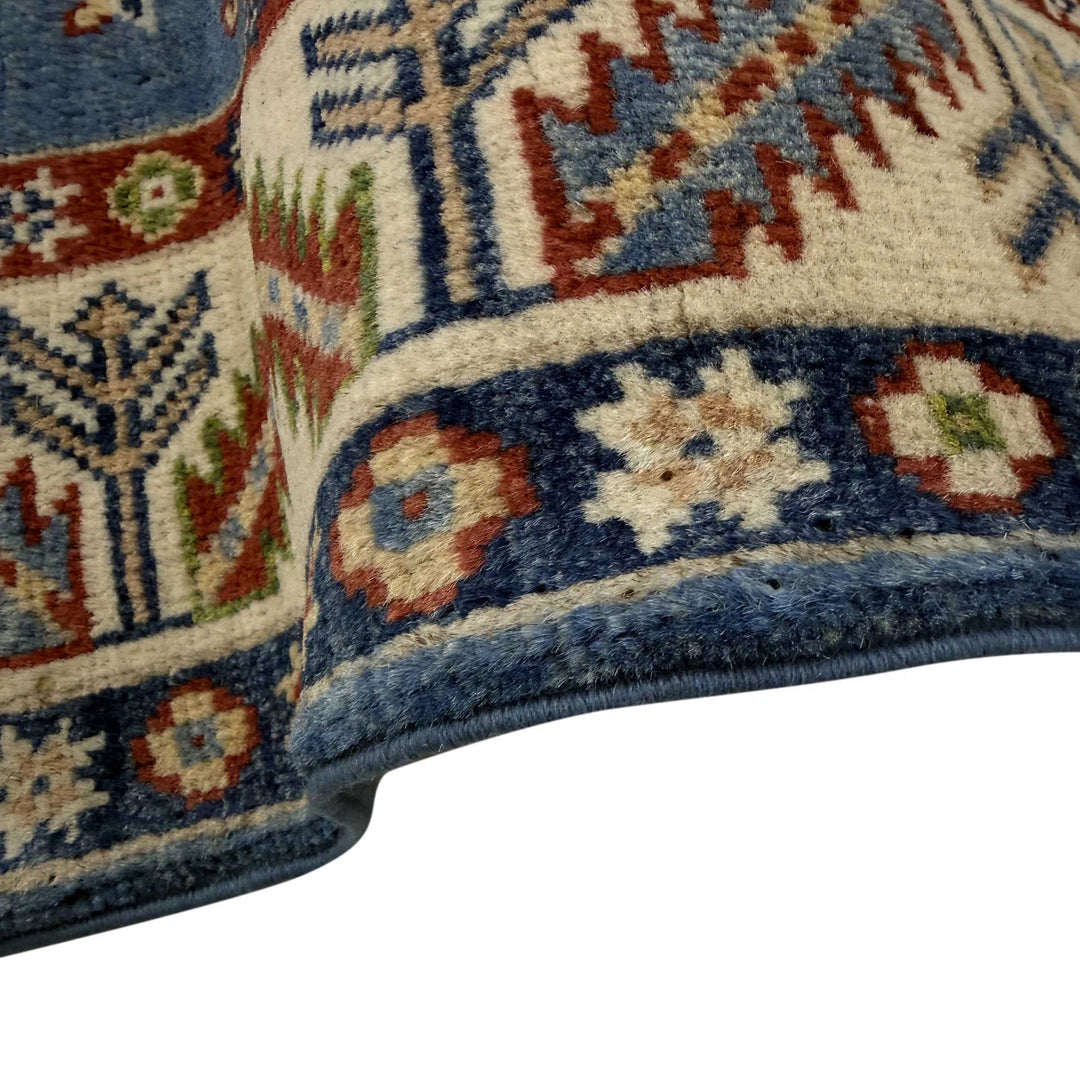 Blue Afghan Kazak Rug 2' 8" x 9' 9" Hand-Knotted | No. AL81162