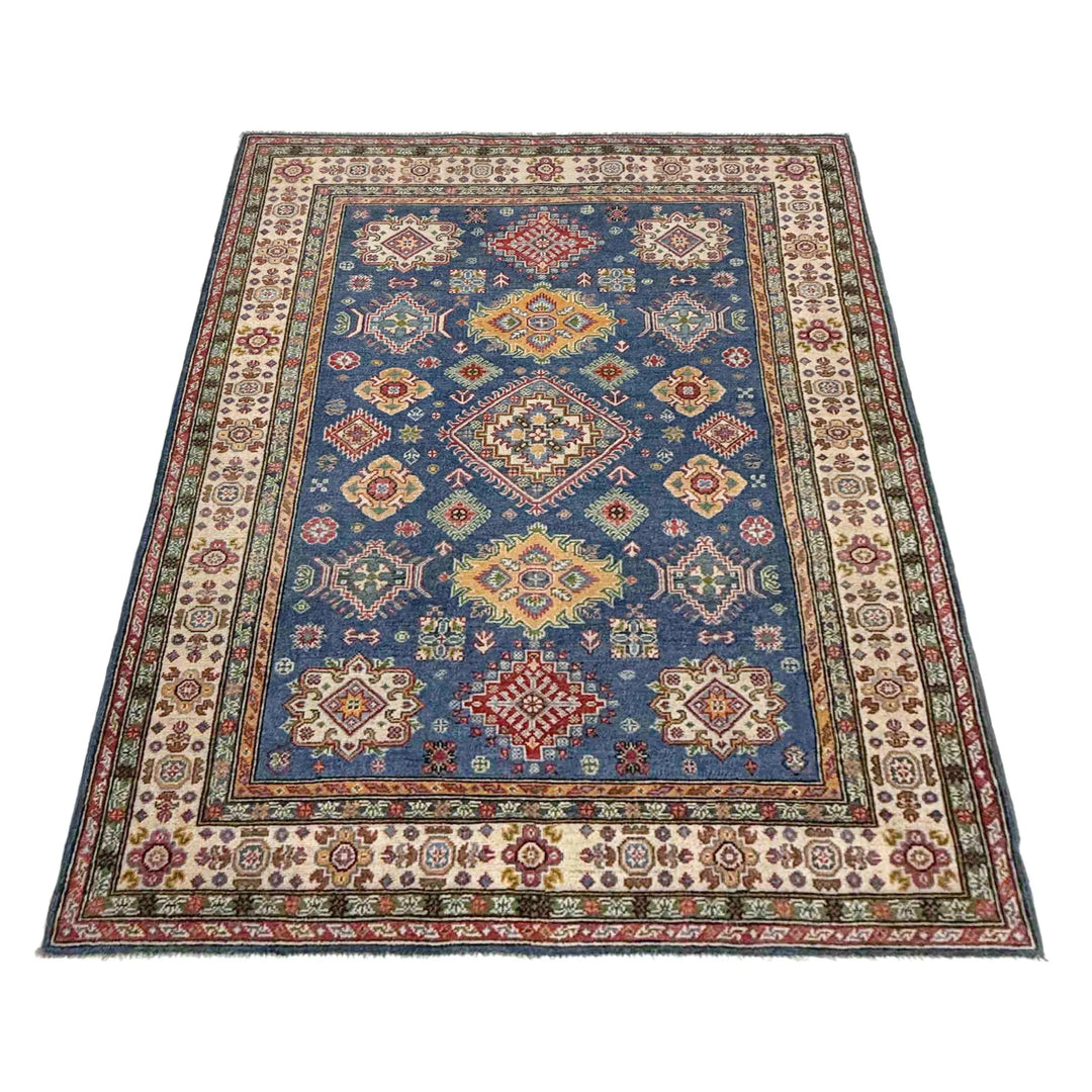Blue Afghan Kazak Rug 5' 0" x 7' 5" Hand-Knotted | No. AL81273