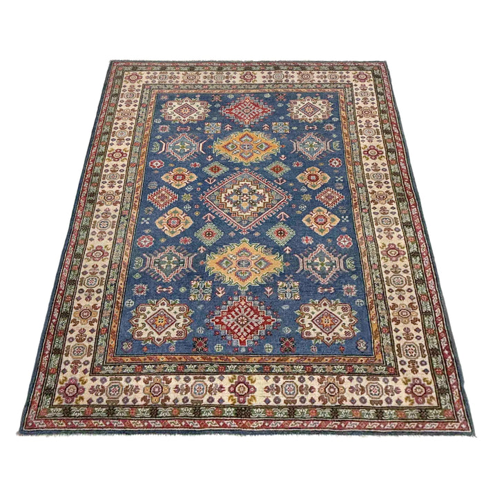 Blue Afghan Kazak Rug 5' 0" x 7' 5" Hand-Knotted | No. AL81273