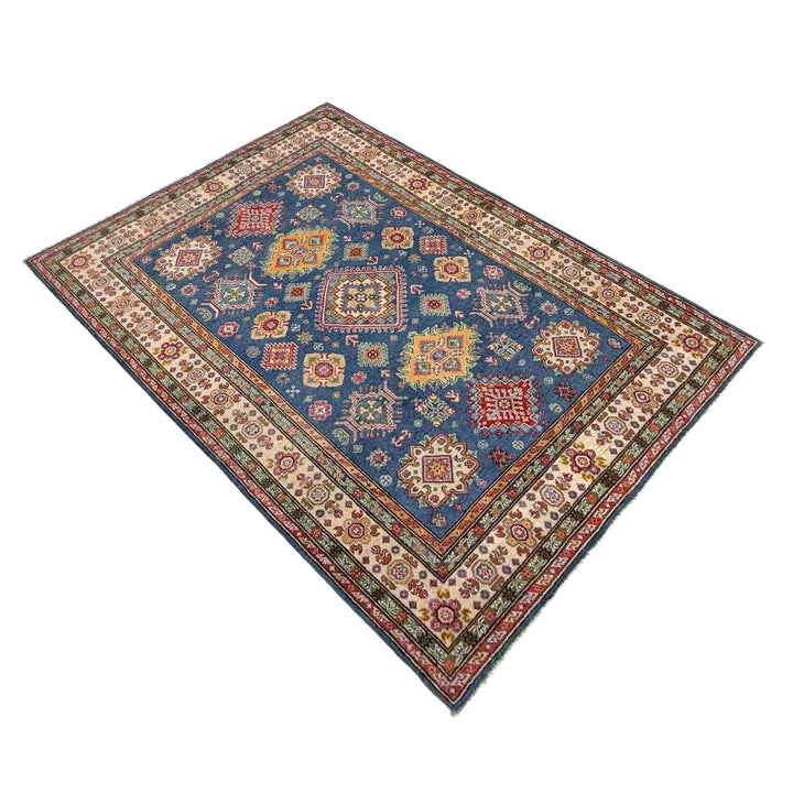 Blue Afghan Kazak Rug 5' 0" x 7' 5" Hand-Knotted | No. AL81273