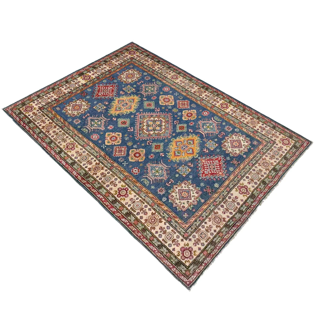 Blue Afghan Kazak Rug 5' 0" x 7' 5" Hand-Knotted | No. AL81273