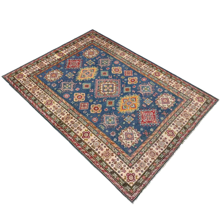 Blue Afghan Kazak Rug 5' 0" x 7' 5" Hand-Knotted | No. AL81273