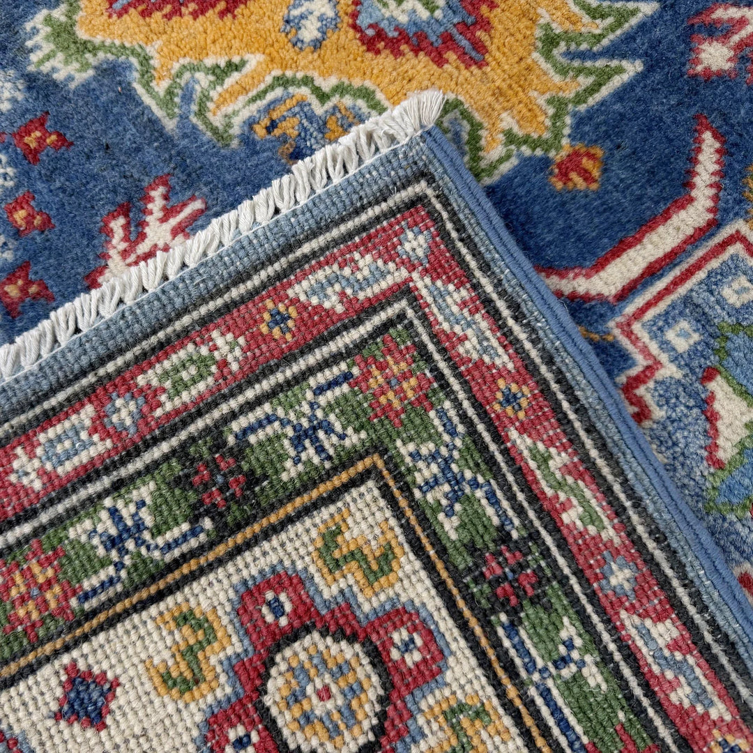 Blue Afghan Kazak Rug 5' 0" x 7' 5" Hand-Knotted | No. AL81273