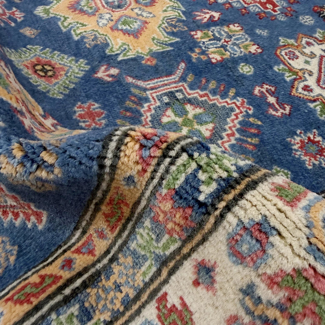 Blue Afghan Kazak Rug 5' 0" x 7' 5" Hand-Knotted | No. AL81273