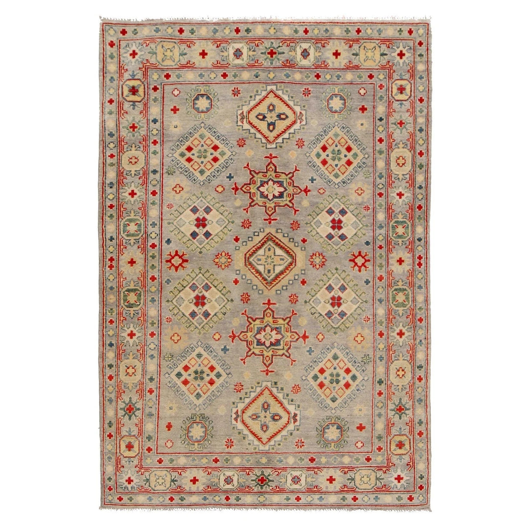 Grey Afghan Kazak Rug 4' 1" x 6' 2" Hand-Knotted | No. AL81295