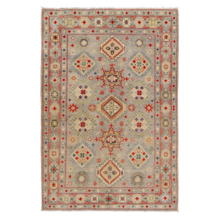 Grey Afghan Kazak Rug 4' 1" x 6' 2" Hand-Knotted | No. AL81295