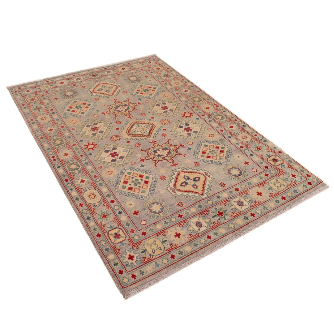 Grey Afghan Kazak Rug 4' 1" x 6' 2" Hand-Knotted | No. AL81295