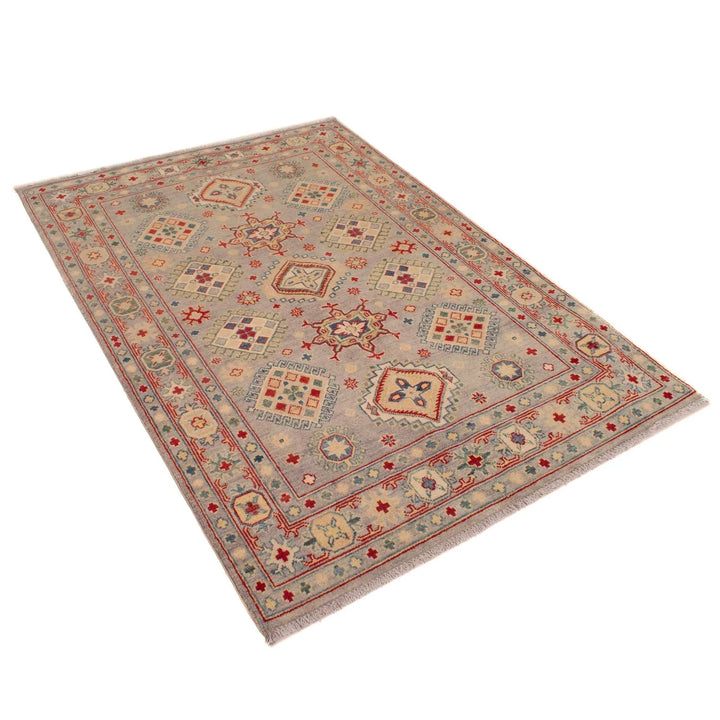 Grey Afghan Kazak Rug 4' 1" x 6' 2" Hand-Knotted | No. AL81295