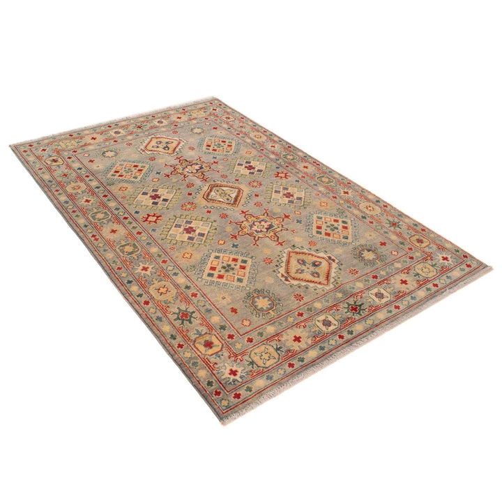 Grey Afghan Kazak Rug 4' 1" x 6' 2" Hand-Knotted | No. AL81295