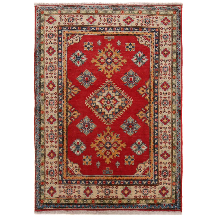 Red Afghan Kazak Rug 3' 3" x 4' 9" Hand-Knotted | No. AL81346