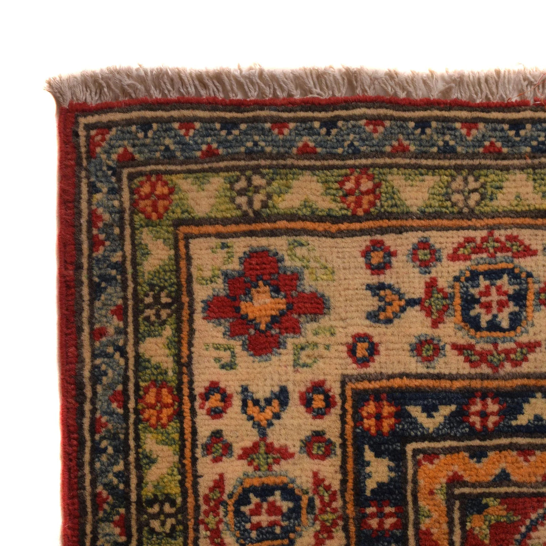 Red Afghan Kazak Rug 3' 3" x 4' 9" Hand-Knotted | No. AL81346