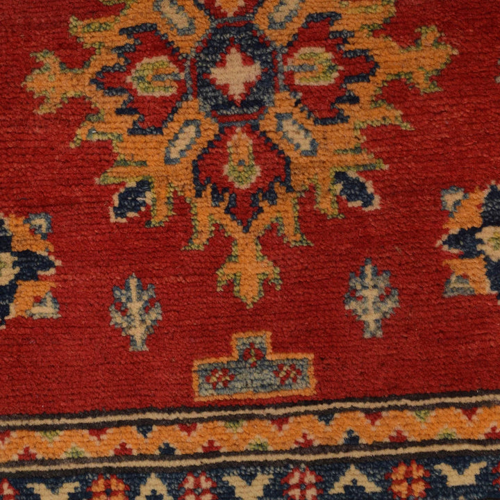 Red Afghan Kazak Rug 3' 3" x 4' 9" Hand-Knotted | No. AL81346