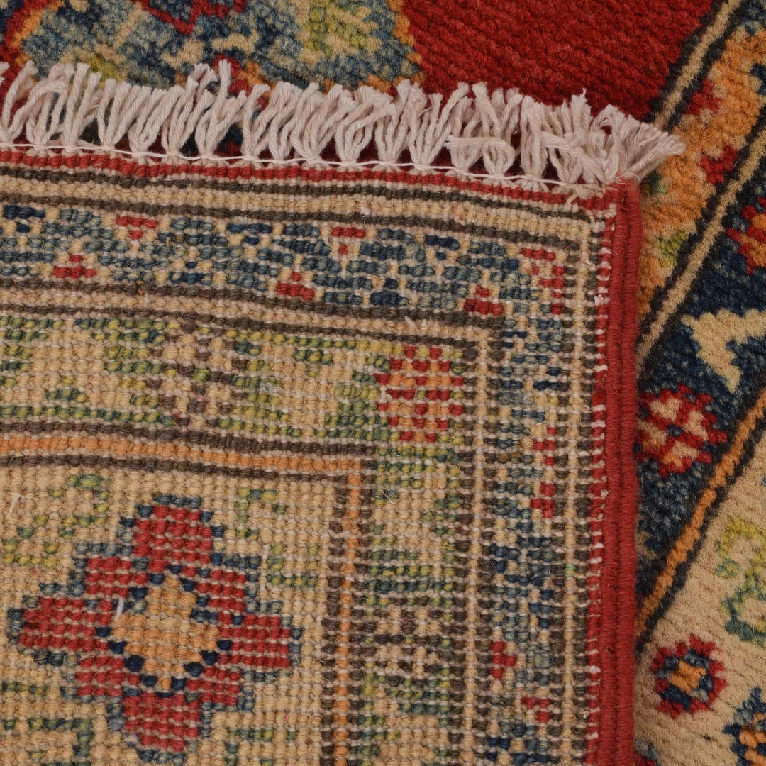 Red Afghan Kazak Rug 3' 3" x 4' 9" Hand-Knotted | No. AL81346