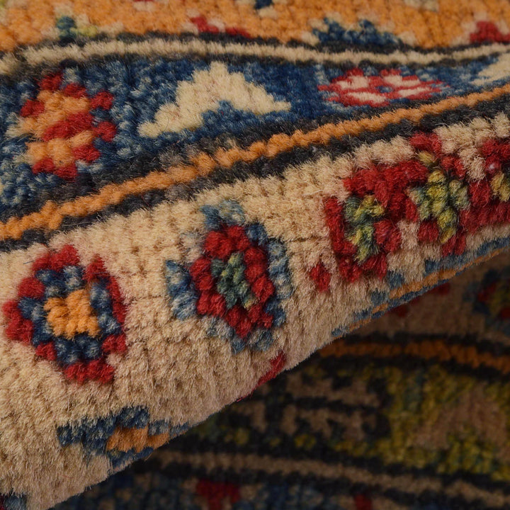 Red Afghan Kazak Rug 3' 3" x 4' 9" Hand-Knotted | No. AL81346