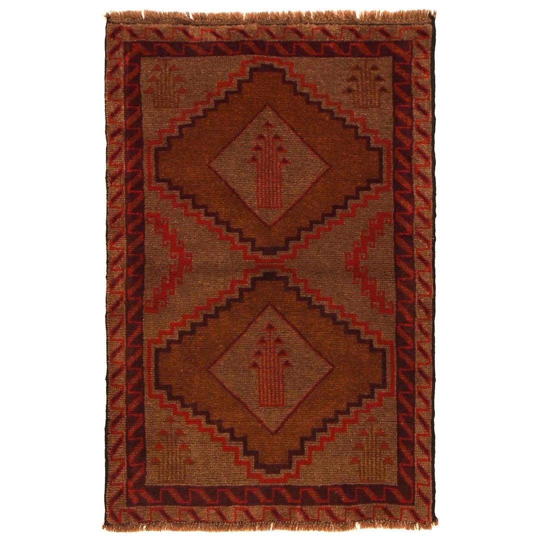Brown Afghan Baluchi Rug 2' 9" x 4' 4" Hand-Knotted | No. AL81351