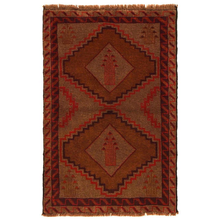 Brown Afghan Baluchi Rug 2' 9" x 4' 4" Hand-Knotted | No. AL81351