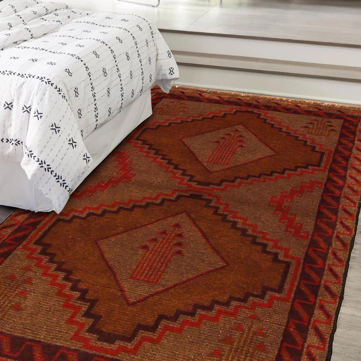 Brown Afghan Baluchi Rug 2' 9" x 4' 4" Hand-Knotted | No. AL81351