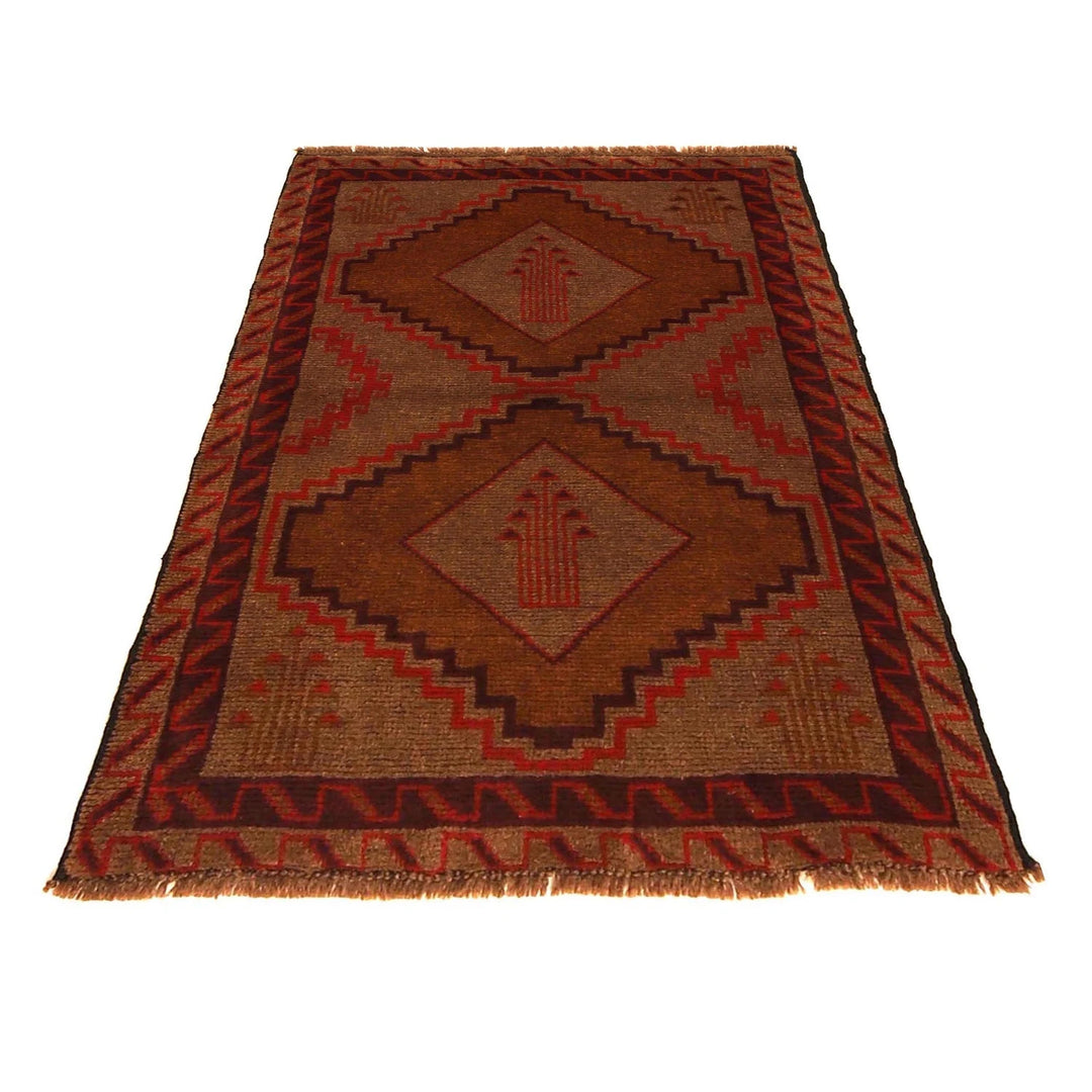 Brown Afghan Baluchi Rug 2' 9" x 4' 4" Hand-Knotted | No. AL81351