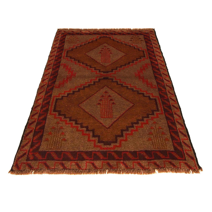 Brown Afghan Baluchi Rug 2' 9" x 4' 4" Hand-Knotted | No. AL81351