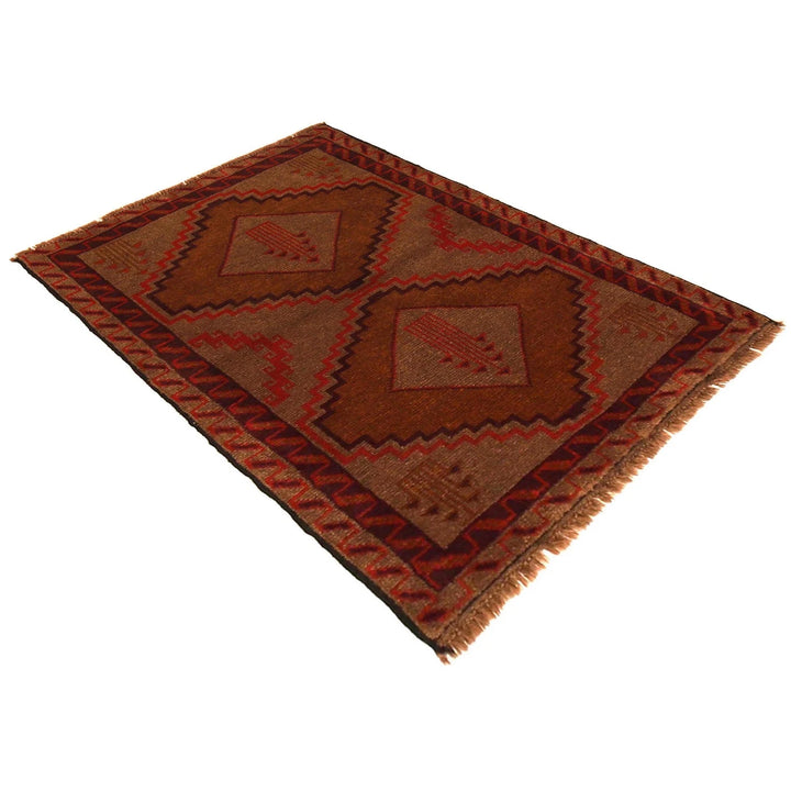 Brown Afghan Baluchi Rug 2' 9" x 4' 4" Hand-Knotted | No. AL81351