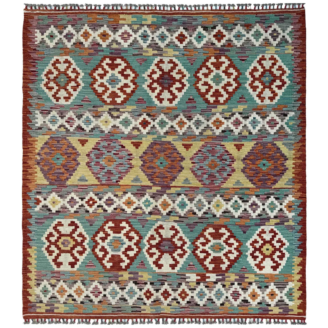 Afghan Vegetable Kilim Rug 5' 0" x 6' 3" Flat-Weave | No. AL81477