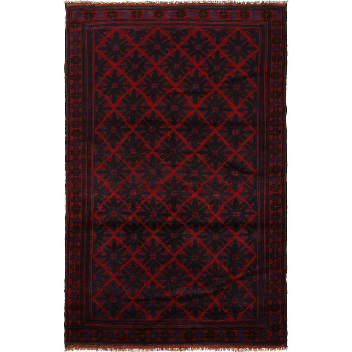 Red Afghan Baluchi Rug 5' 9" x 9' 0" Hand-Knotted | No. AL81548