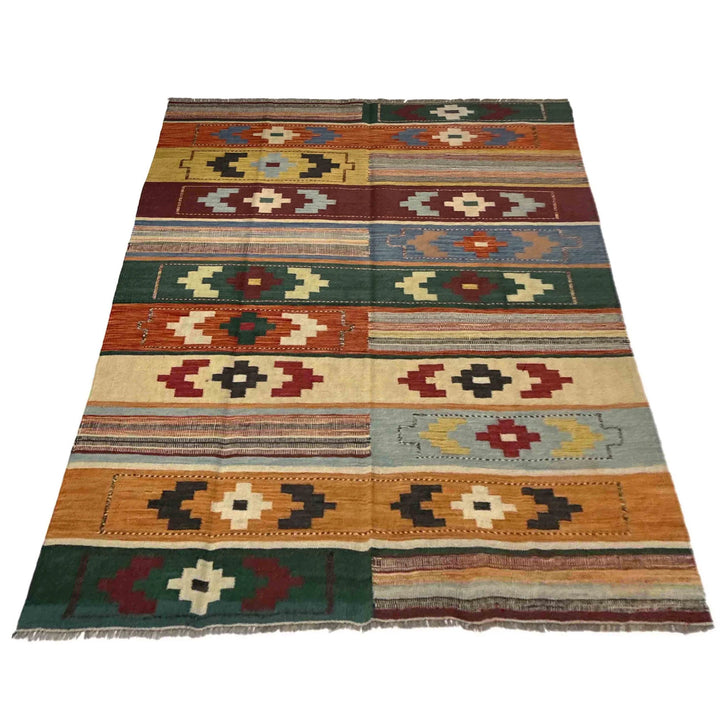 Afghan Vegetable Kilim Rug 5' 9" x 8' 0" Flat-Weave | No. AL815529