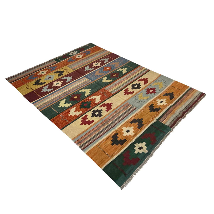 Afghan Vegetable Kilim Rug 5' 9" x 8' 0" Flat-Weave | No. AL815529