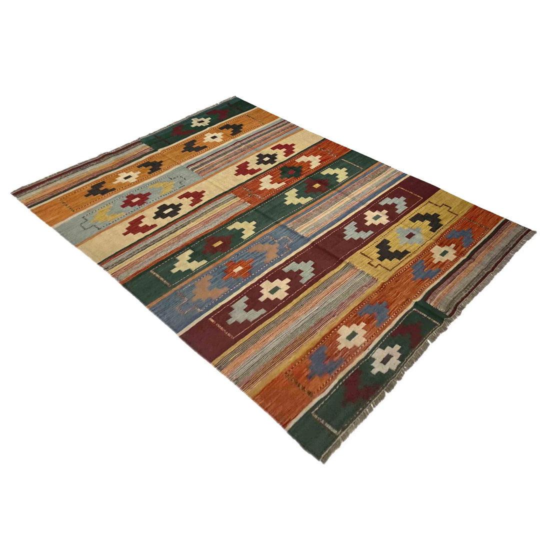 Afghan Vegetable Kilim Rug 5' 9" x 8' 0" Flat-Weave | No. AL815529