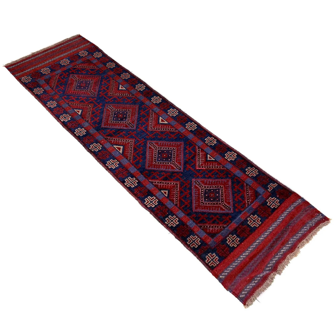 Deep Red Afghan Mashwani Rug 2' 3" x 7' 9" Hand-Knotted | No. AL81601