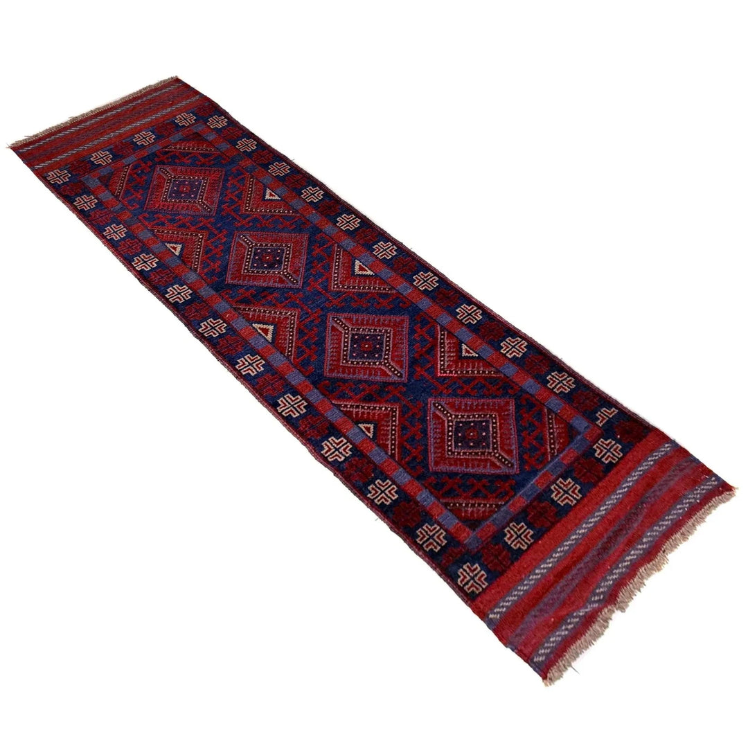 Deep Red Afghan Mashwani Rug 2'3" x 7'9" Hand-Knotted | No. AL81601