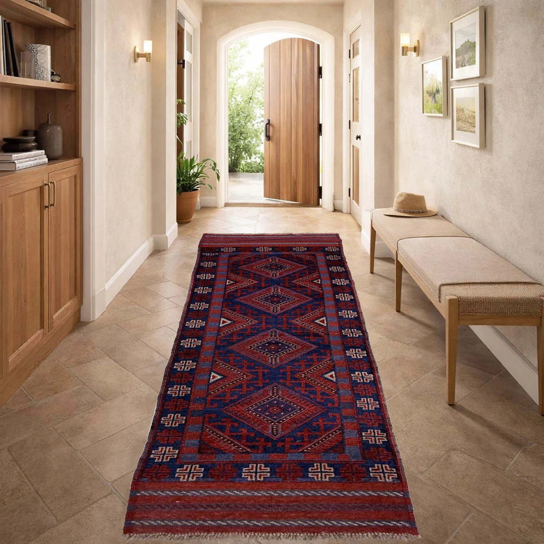 Deep Red Afghan Mashwani Rug 2'3" x 7'9" Hand-Knotted | No. AL81601