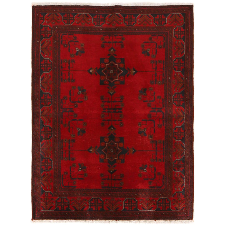 Red Afghan Khal Mohammadi Rug 3' 7" x 4' 9" Hand-Knotted | No. AL81617