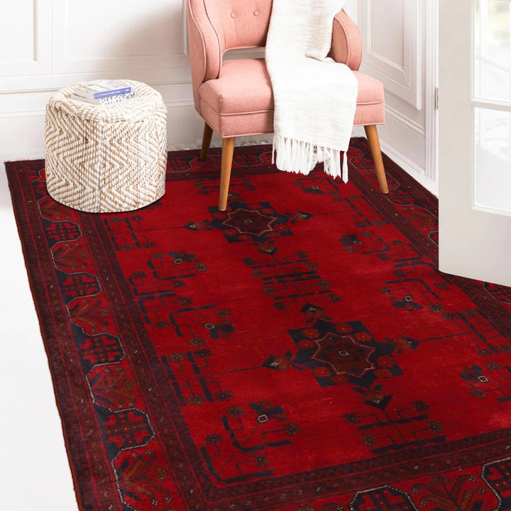 Red Afghan Khal Mohammadi Rug 3' 7" x 4' 9" Hand-Knotted | No. AL81617