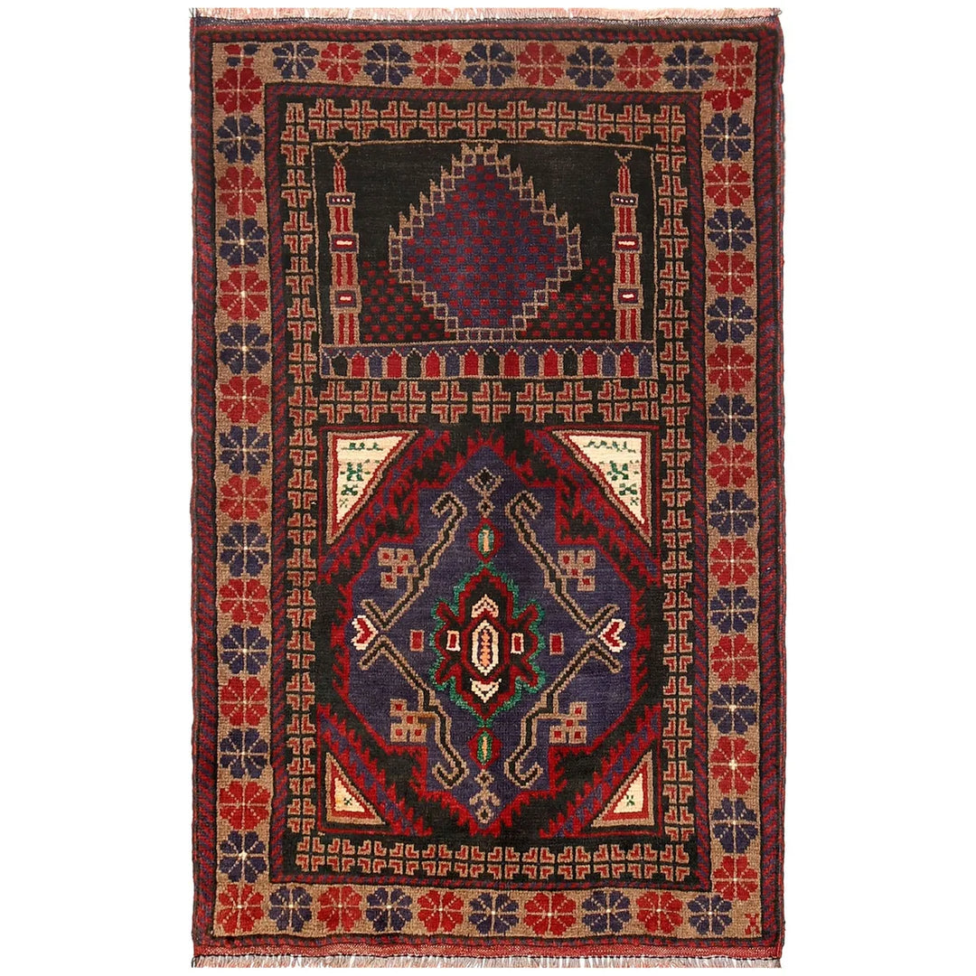 Afghan Prayer Rug 2' 8" x 4' 4" Hand-Knotted | No. AL81655