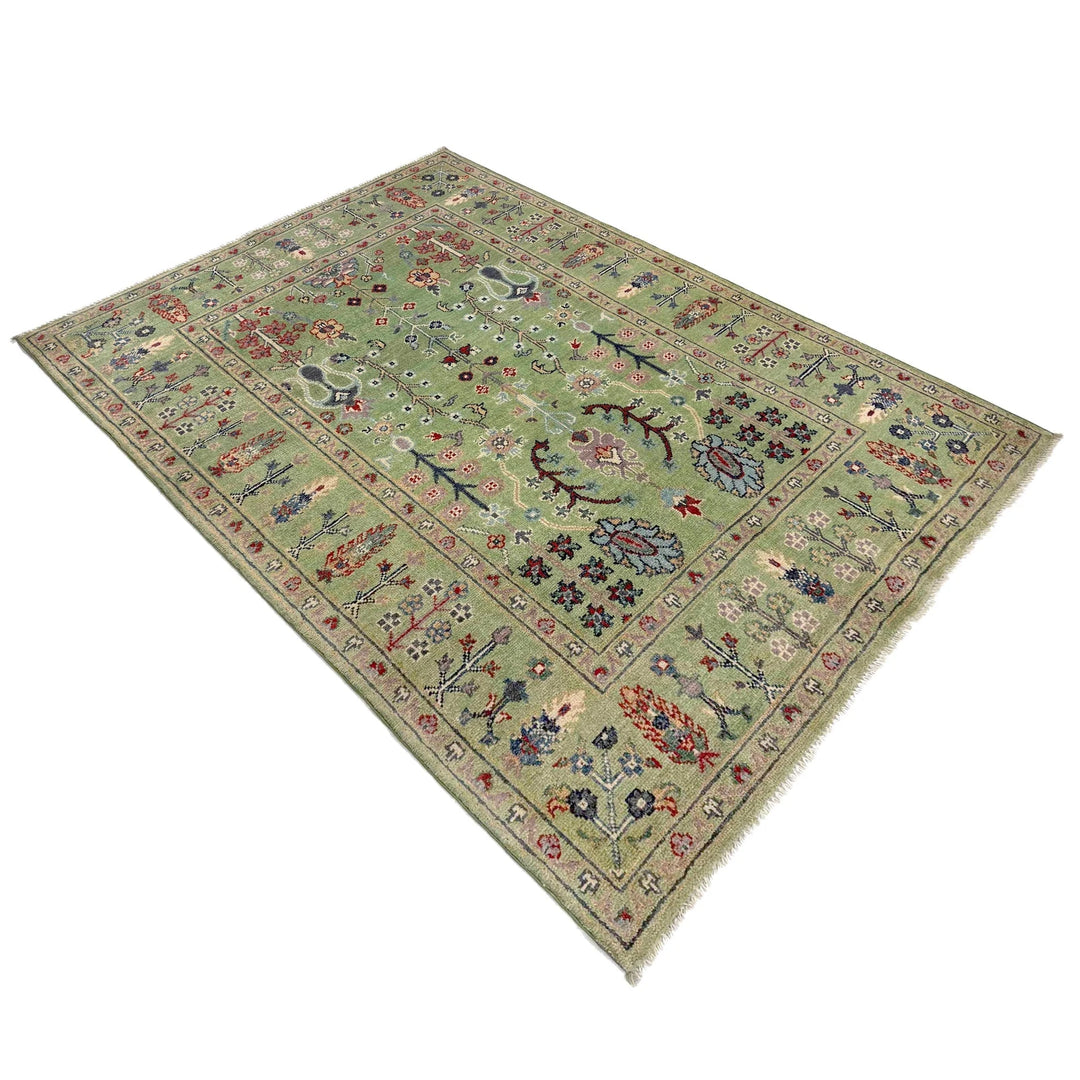 Green Afghan Tree Of Life Rug 4' 1" x 5' 9" Hand-Knotted | No. AL81711
