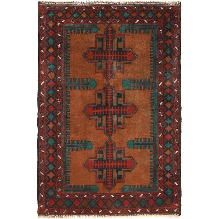 Brown Afghan Baluchi Rug 3' 0" x 4' 4" Hand-Knotted | No. AL81721
