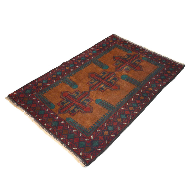 Brown Afghan Baluchi Rug 3' 0" x 4' 4" Hand-Knotted | No. AL81721