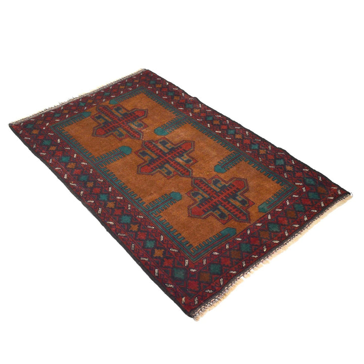Brown Afghan Baluchi Rug 3' 0" x 4' 4" Hand-Knotted | No. AL81721