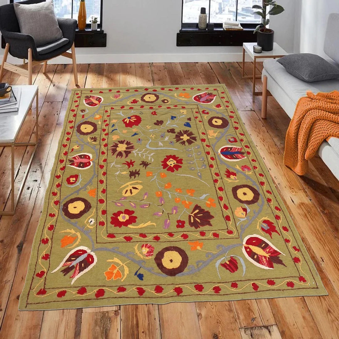 Afghan Embroidery Kilim Rug 4' 11" x 6' 8" Flat-Weave | No. AL81769