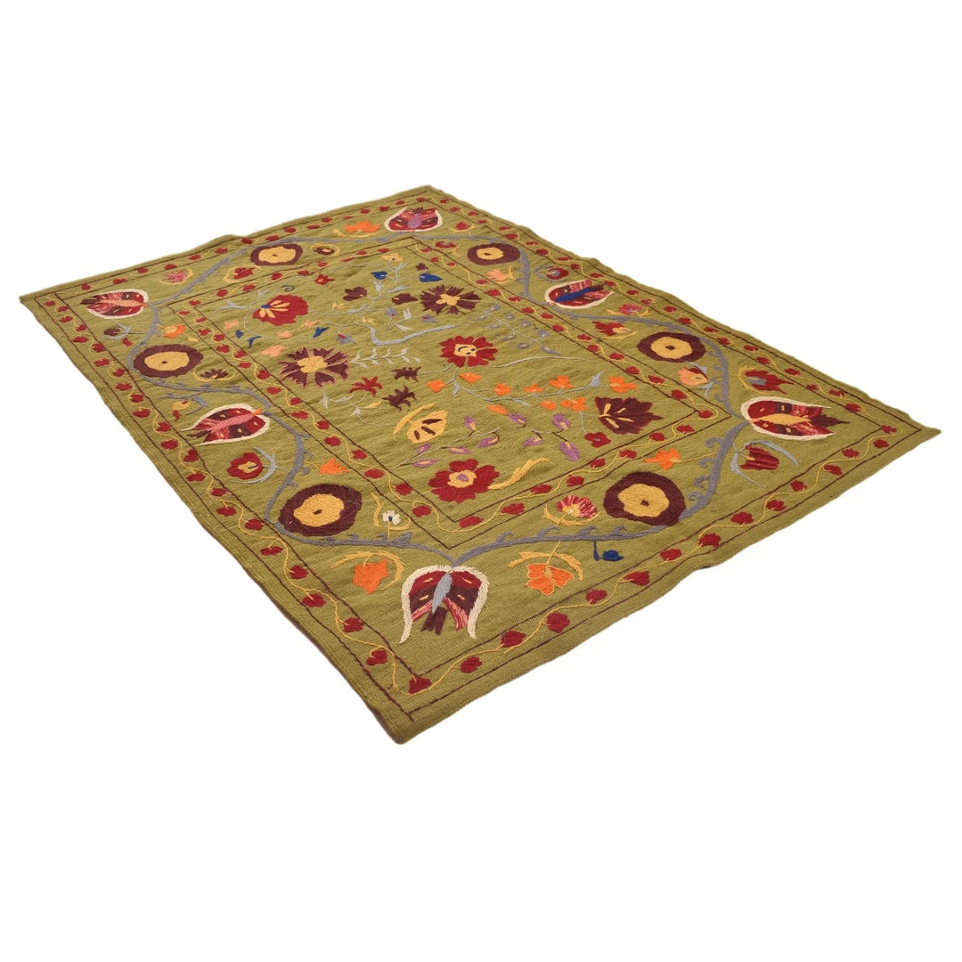 Afghan Embroidery Kilim Rug 4' 11" x 6' 8" Flat-Weave | No. AL81769