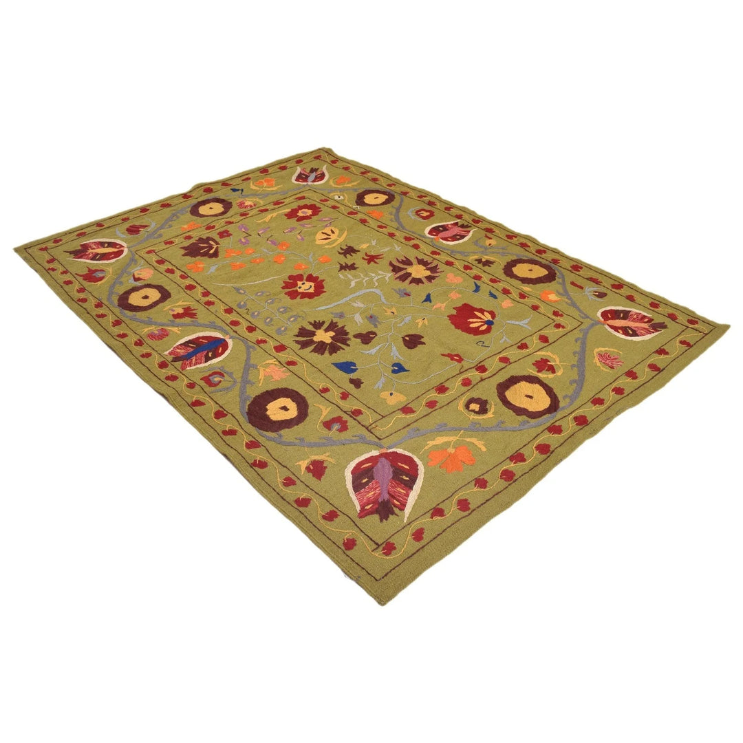 Afghan Embroidery Kilim Rug 4' 11" x 6' 8" Flat-Weave | No. AL81769