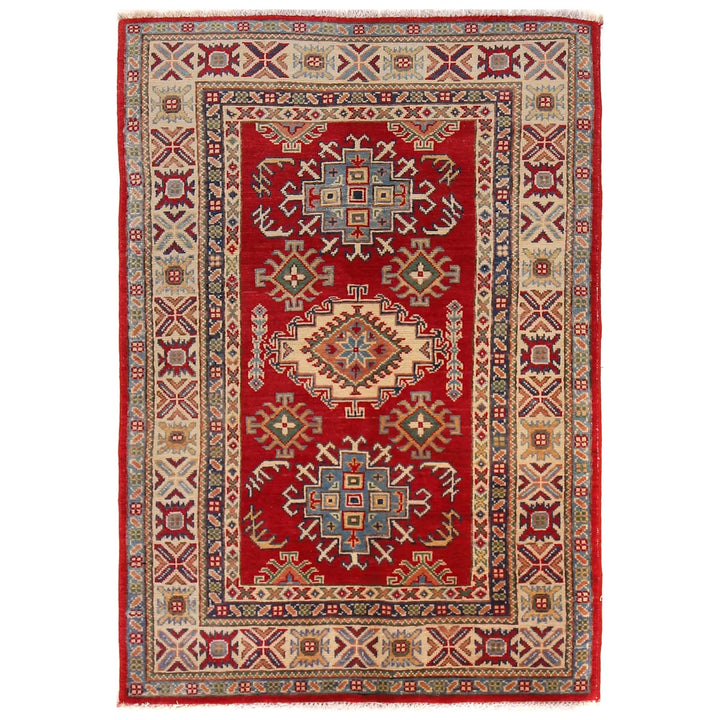 Red Afghan Kazak Rug 3' 3" x 5' 2" Hand-Knotted | No. AL81790