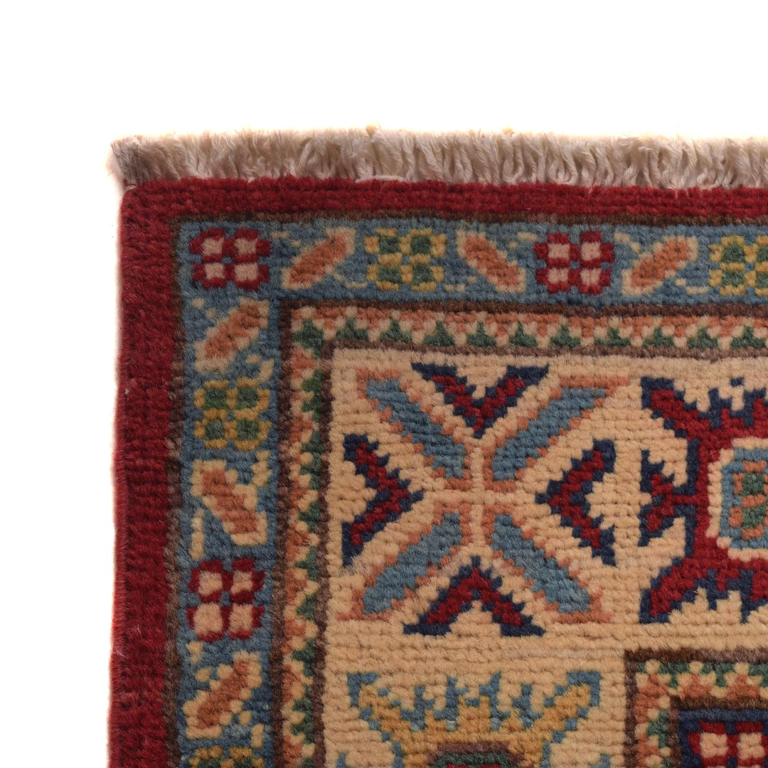 Red Afghan Kazak Rug 3' 3" x 5' 2" Hand-Knotted | No. AL81790
