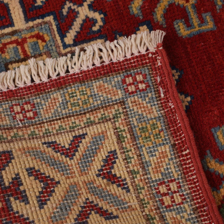 Red Afghan Kazak Rug 3' 3" x 5' 2" Hand-Knotted | No. AL81790