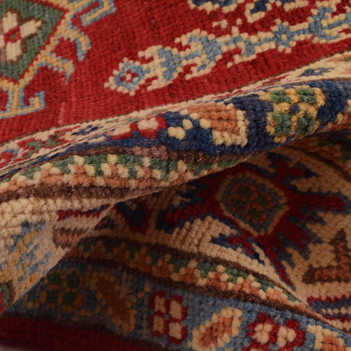 Red Afghan Kazak Rug 3' 3" x 5' 2" Hand-Knotted | No. AL81790