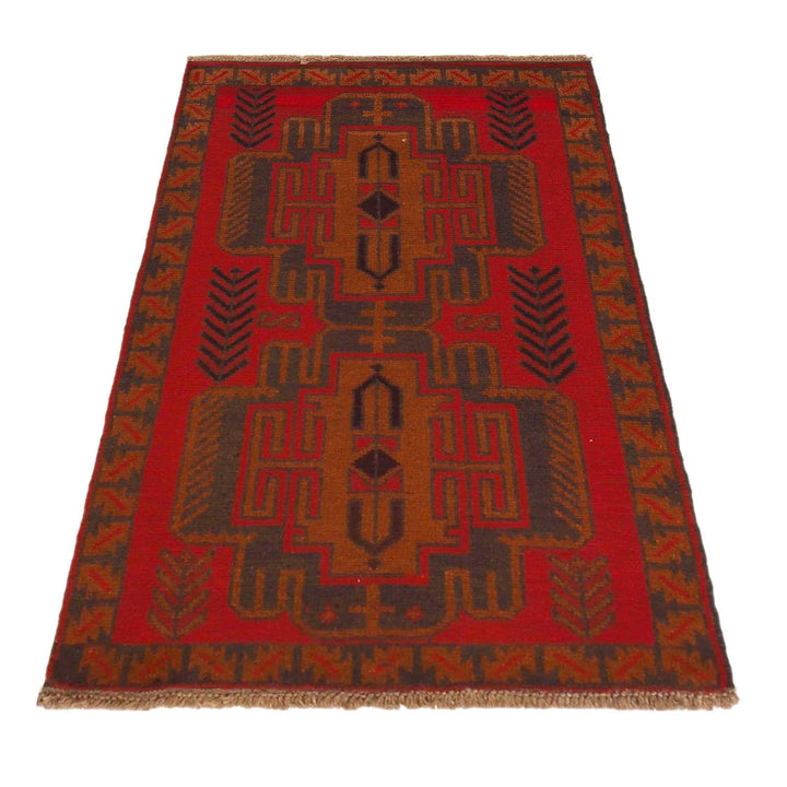 Red Afghan Baluchi Rug 2' 8" x 4' 6" Hand-Knotted | No. AL81899